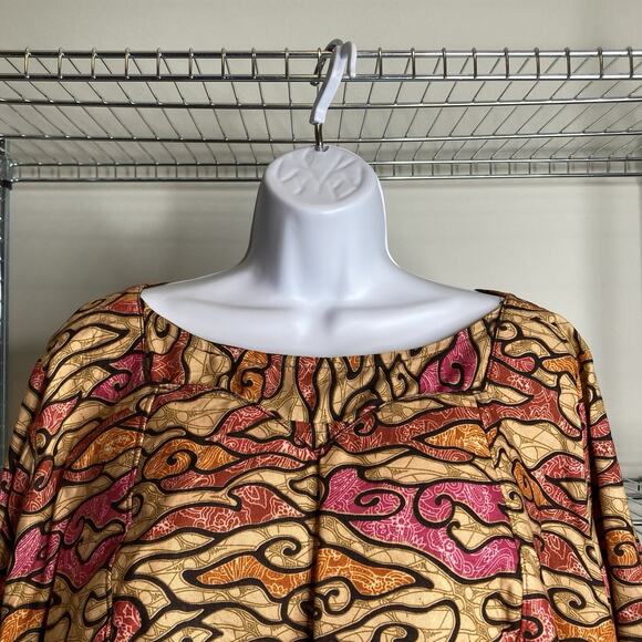 Vintage African Fabric Women's Vibrant Print Ruffle Blouse Est. Size XL Flowy - Picture 5 of 9